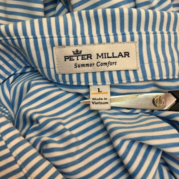 Peter Millar Summer Comfort Blue & White Striped Polo Shirt Mens L - Picture 5 of 8